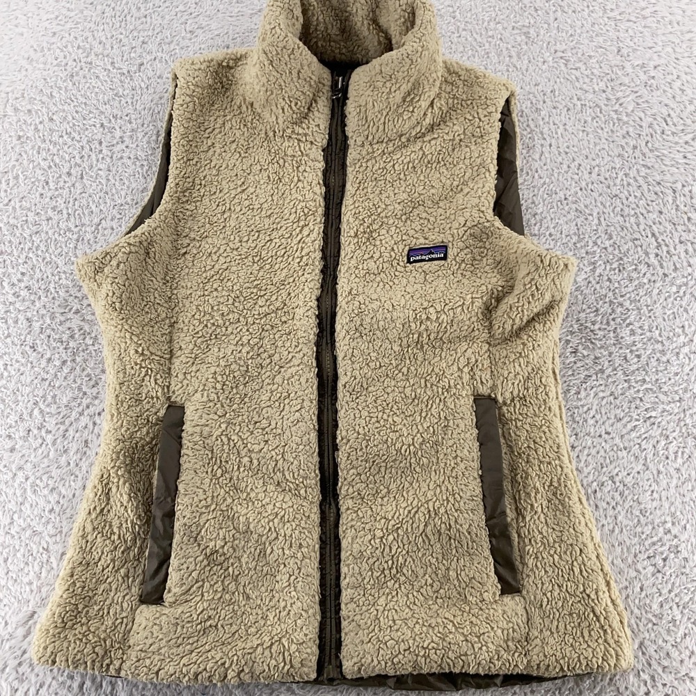 Patagonia Reversible Sherpa Fleece Los Gatos Vest Full Zip Womens‎ Small Beige